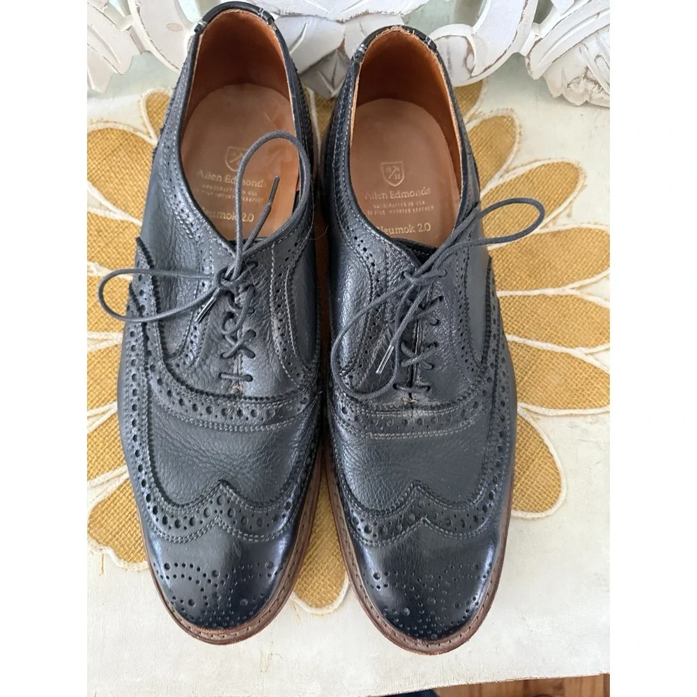 Allen Edmonds‎ Neumok 2.0 - 10D  Oxfords Black Leather Wingtip Shoes USA Men